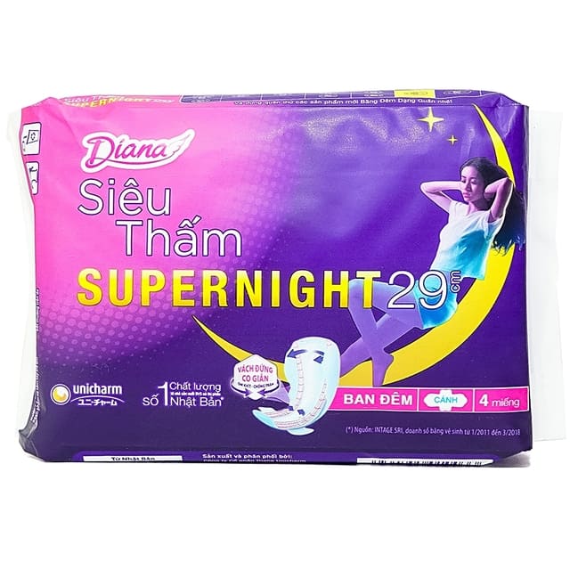 Băng vệ sinh ban đêm Diana Super Night thấm nhanh gấp 3 lần (4 miếng)