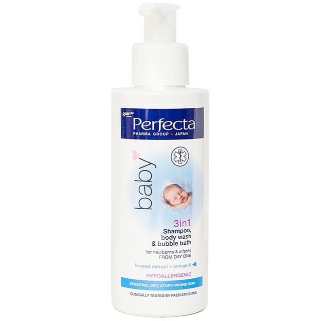 Gel tắm gội 3 trong 1 cho trẻ từ 1 ngày tuổi Perfecta Baby Rohto dưỡng ẩm da (150ml)