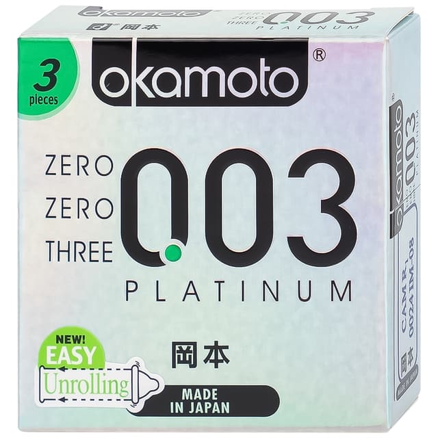 Bao cao su Okamoto 0.03 Platinum sở hữu thiết kế siêu mỏng 0.03mm