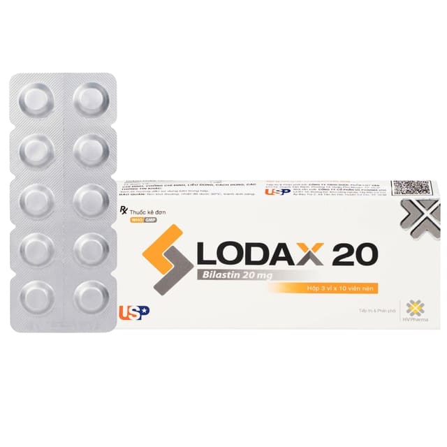 Thuốc Lodax 20mg điều trị triệu chứng trong trường hợp viêm mũi dị ứng và mày đay (3 vỉ x 10 viên)